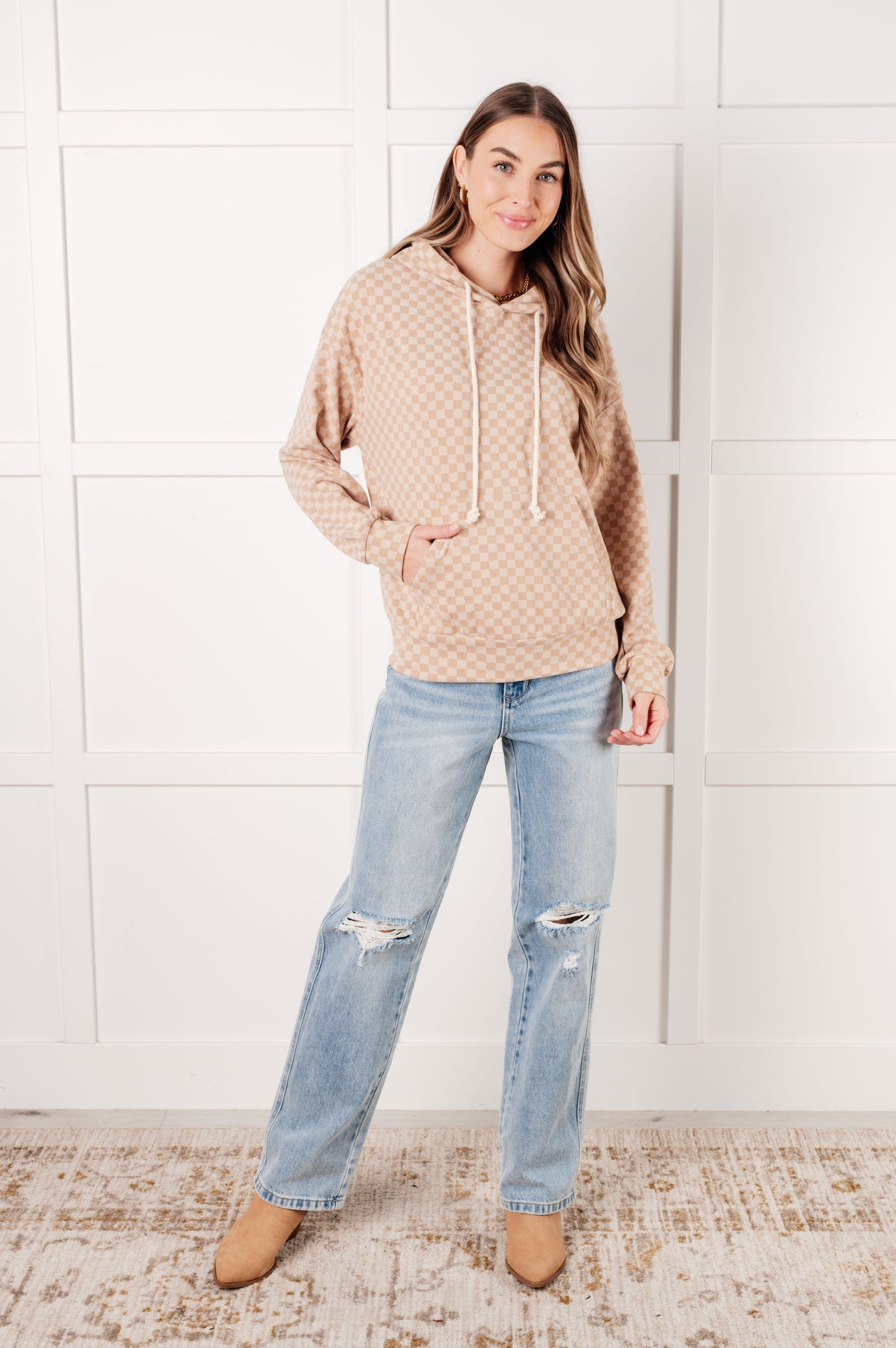 Sudadera con capucha a cuadros Ask Me Out en color caqui
