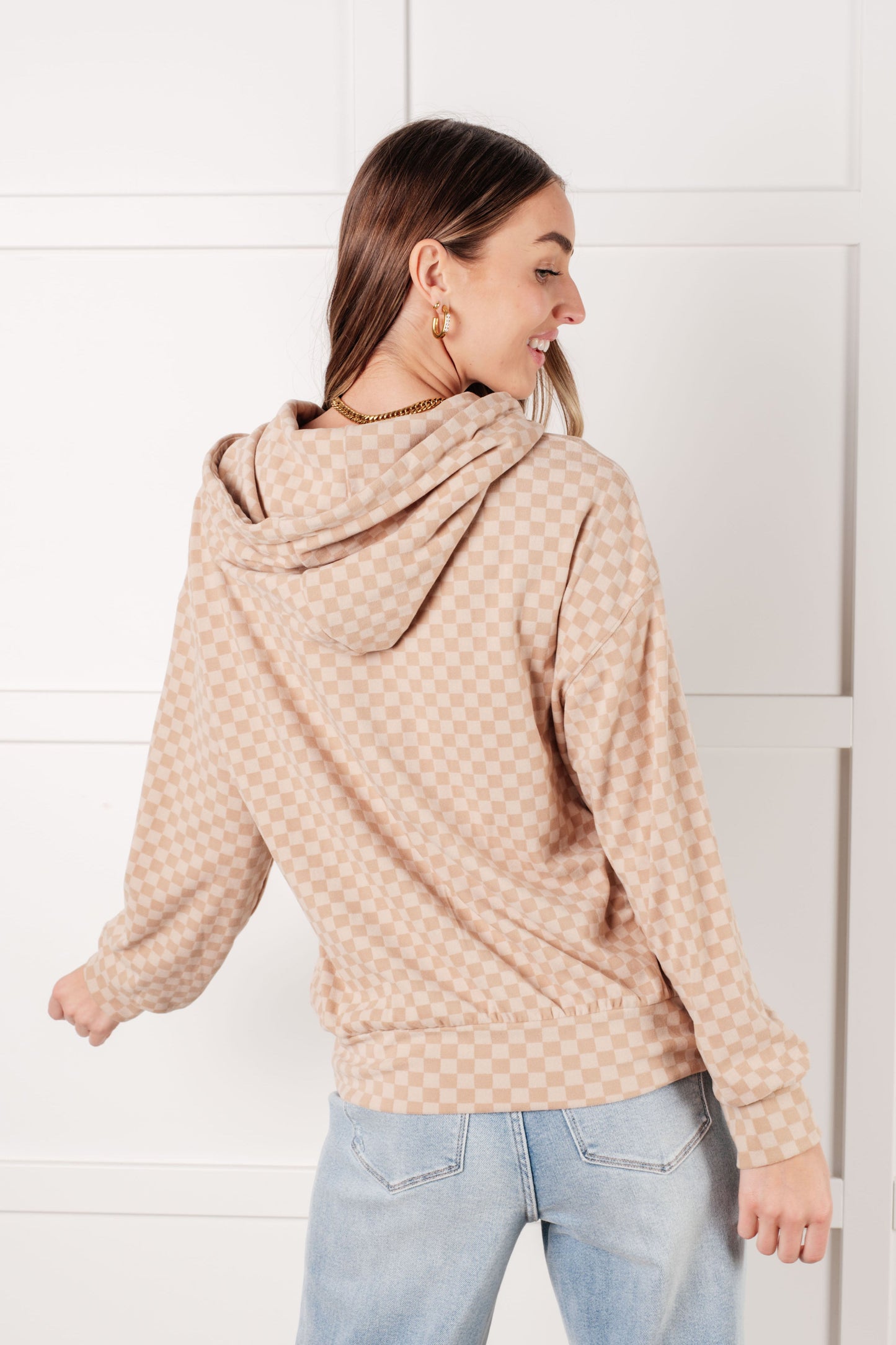 Sudadera con capucha a cuadros Ask Me Out en color caqui