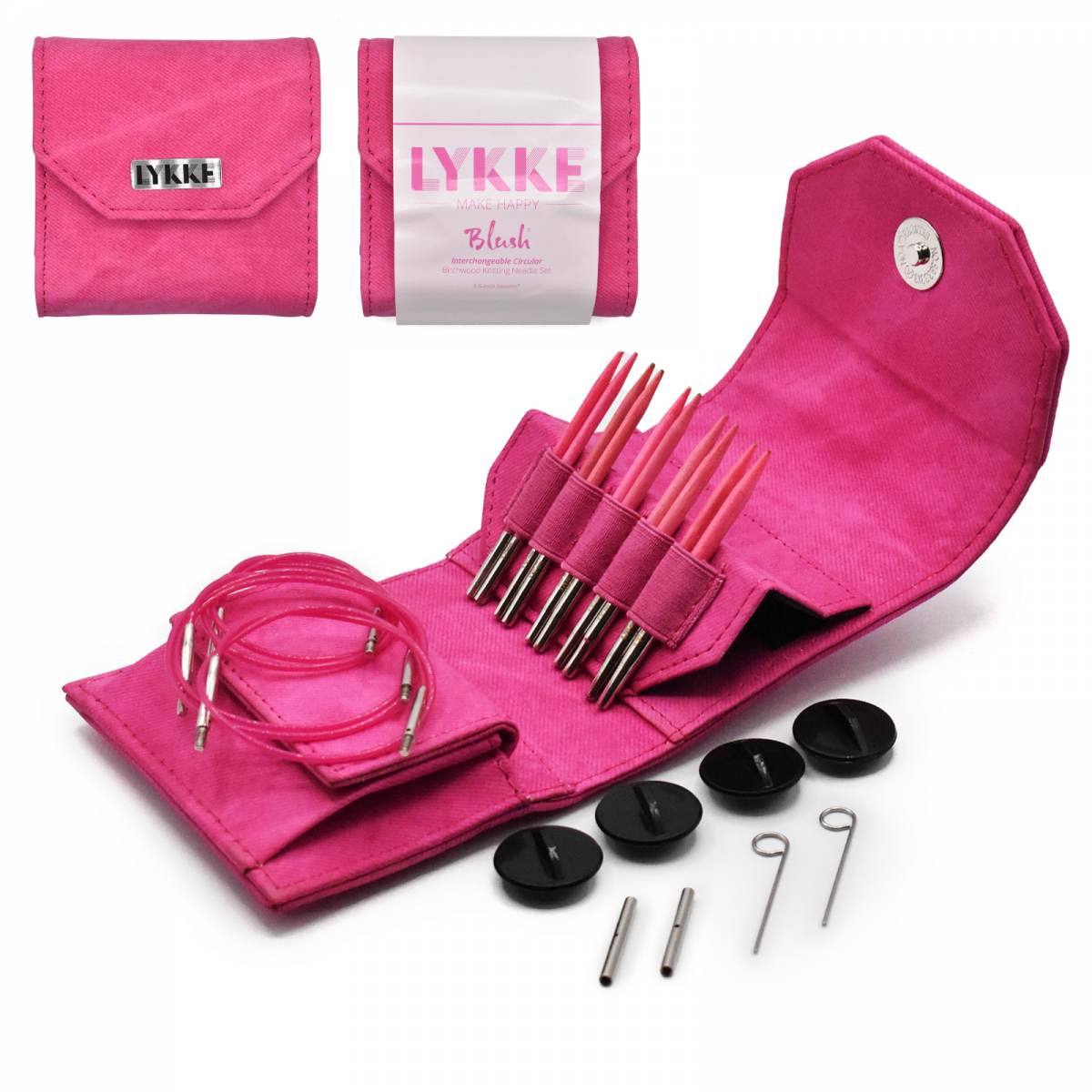 Lykke Blush 3.5" Interchangeable Starter Circular Knitting Needle Set - Fuchsia Denim Effect