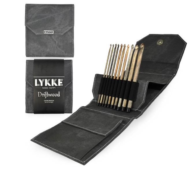 Lykke Driftwood 6" Crochet Hook Set in Grey Denim Pouch