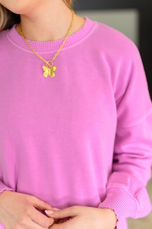 Jersey Talk Cozy to Me con dobladillo escalonado en malva brillante