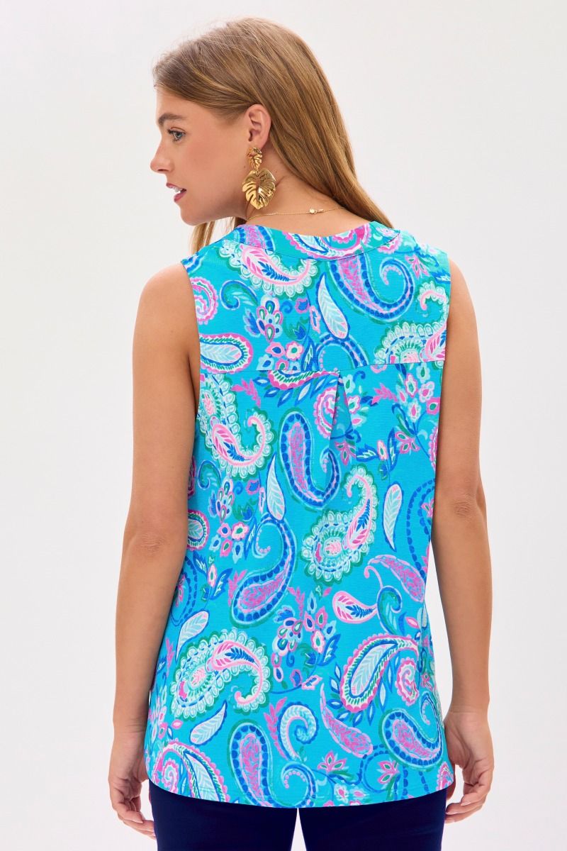Camiseta sin mangas Dear Scarlett Lizzy en color aguamarina con estampado paisley