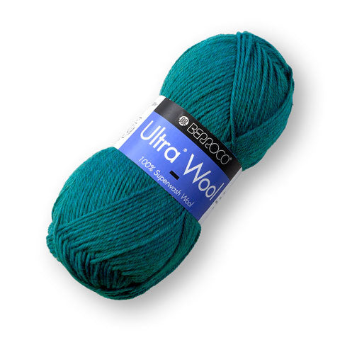 A skein of Berroco Ultra Wool yarn in green color, displayed with the brand label visible.