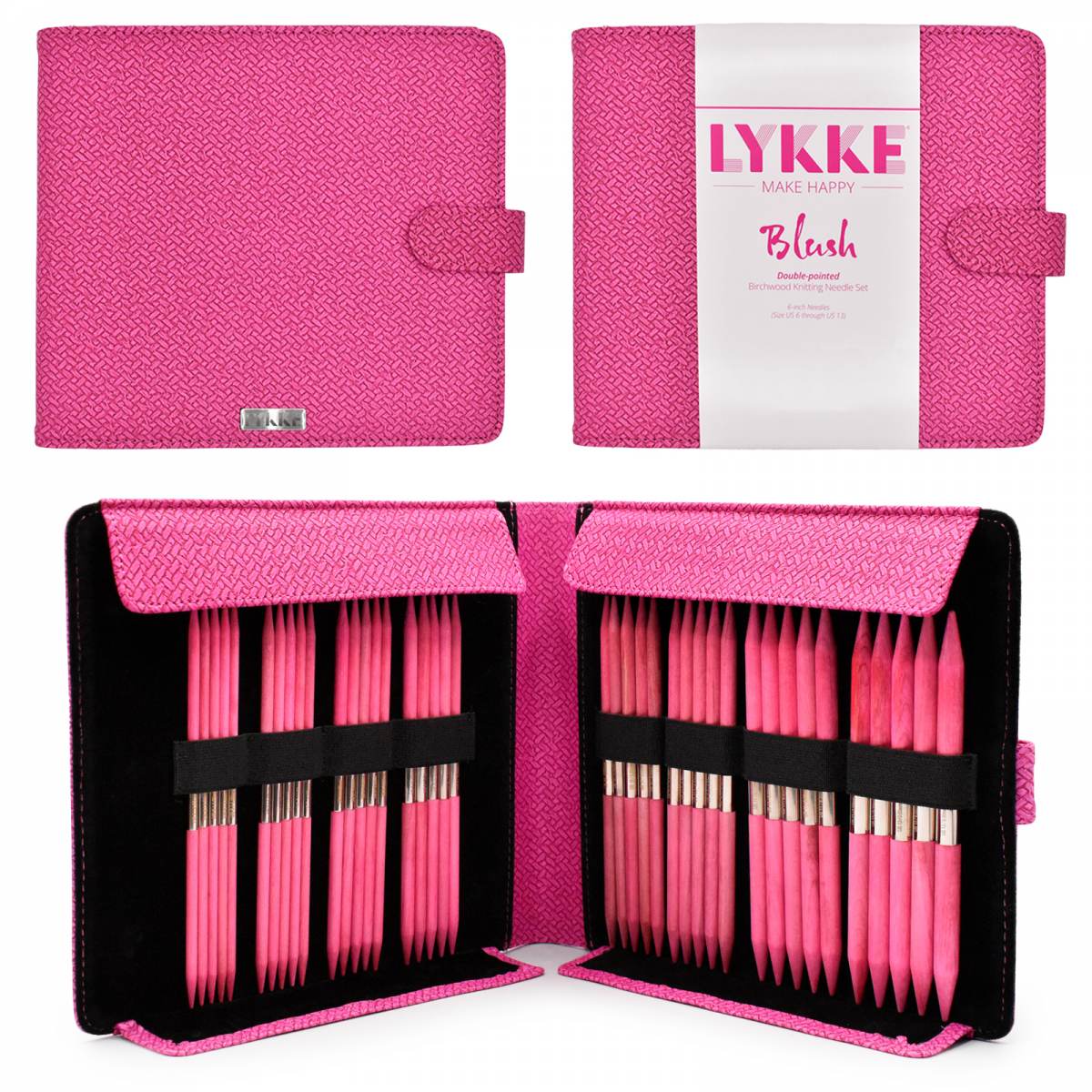 LYKKE Blush 6" Double-Pointed Needle Set - Large Sizes - Magenta Basketweave Effect
