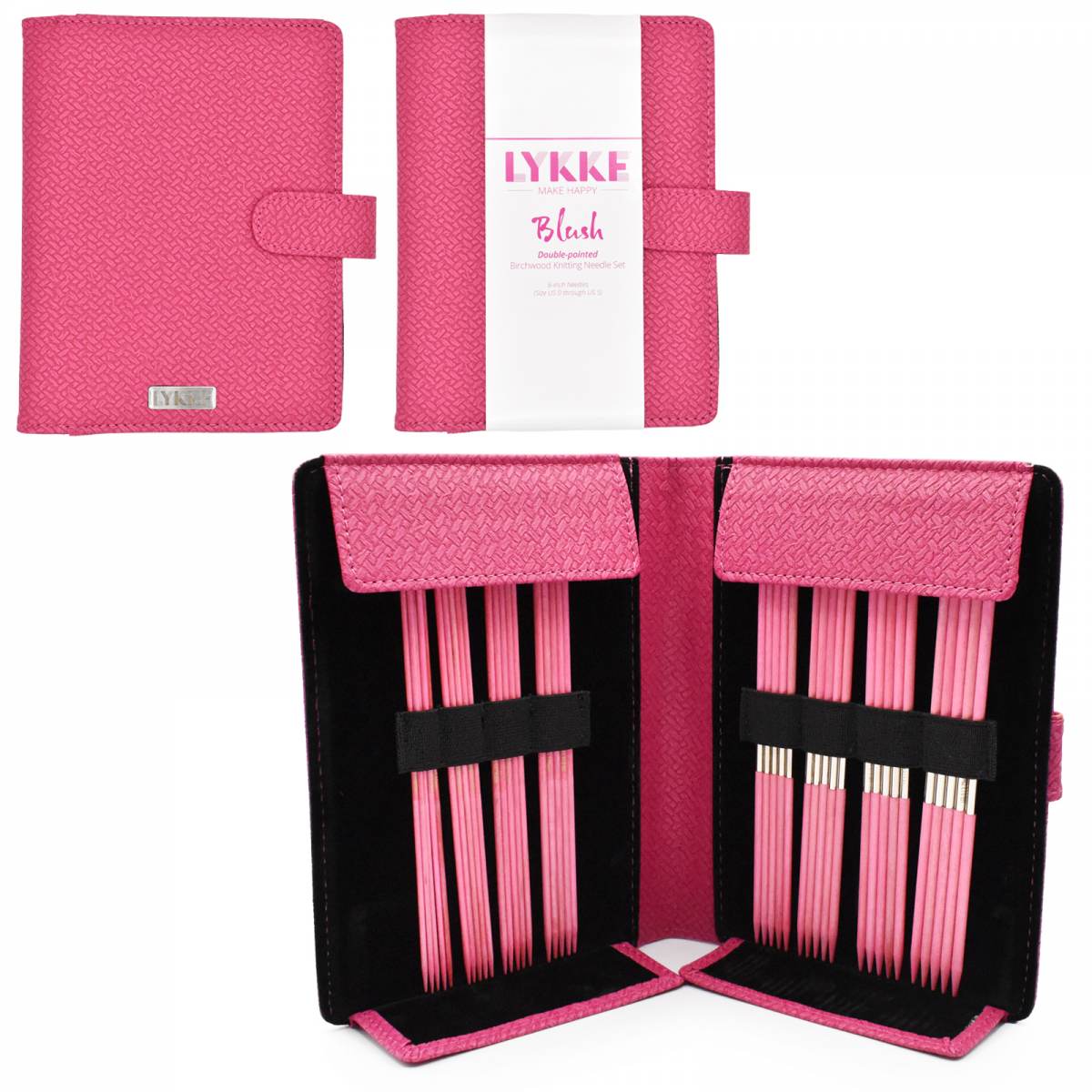 LYKKE Blush 6" Double-Pointed Needle Set - Small Sizes - Magenta Basketweave Effect