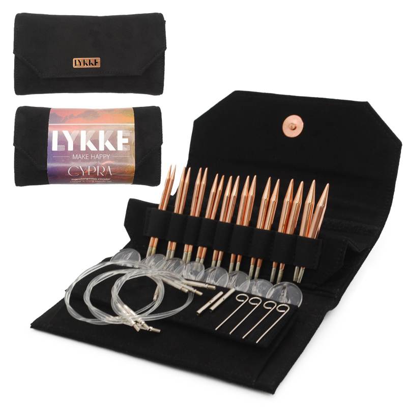 LYKKE Cypra 3.5" Interchangeable Circular Knitting Needle Set - Black Vegan Suede
