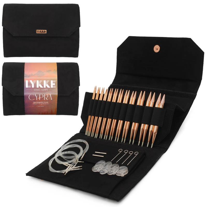 LYKKE Cypra 5" Interchangeable Circular Knitting Needle Set - Black Vegan Suede