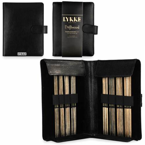 LYKKE Driftwood 6" Double-Pointed Needle Set - Small Sizes Black Faux Leather