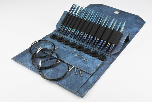 LYKKE Indigo 5" Interchangeable Circular Knitting Needle Set - Blue Denim Effect