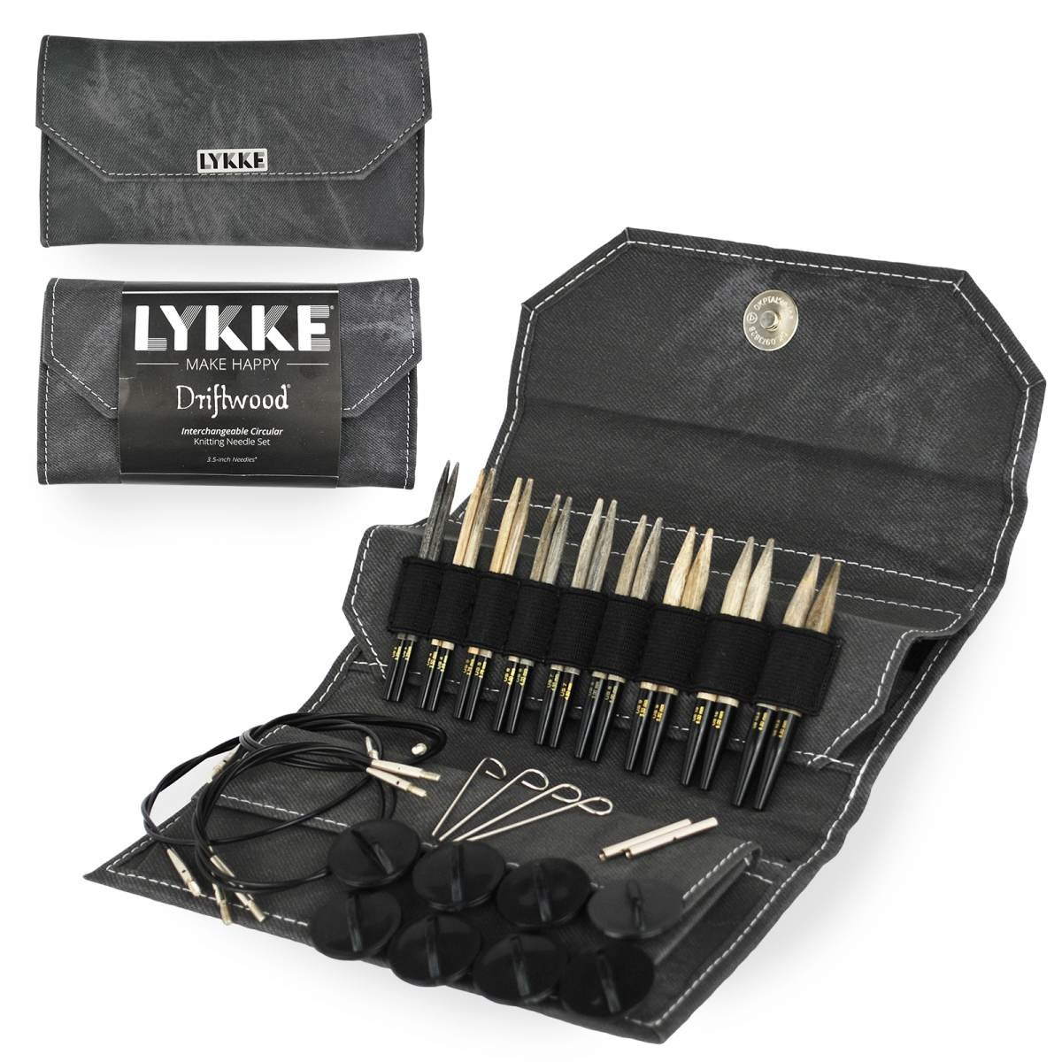 Lykke Driftwood 3.5" Interchangeable Circular Knitting Needle Set - Grey Denim Case