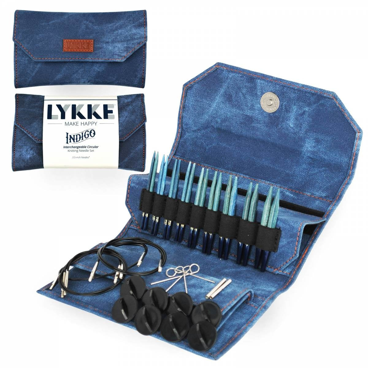 Lykke Indigo 3.5" Interchangeable Circular Knitting Needle Set - Blue Denim Effect