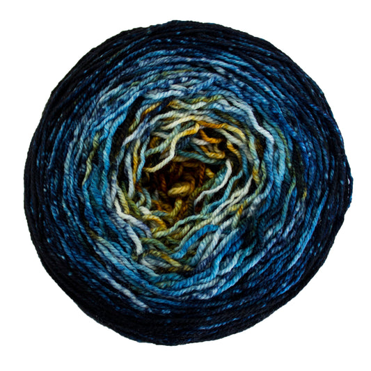 Multicolored yarn ball on a white background