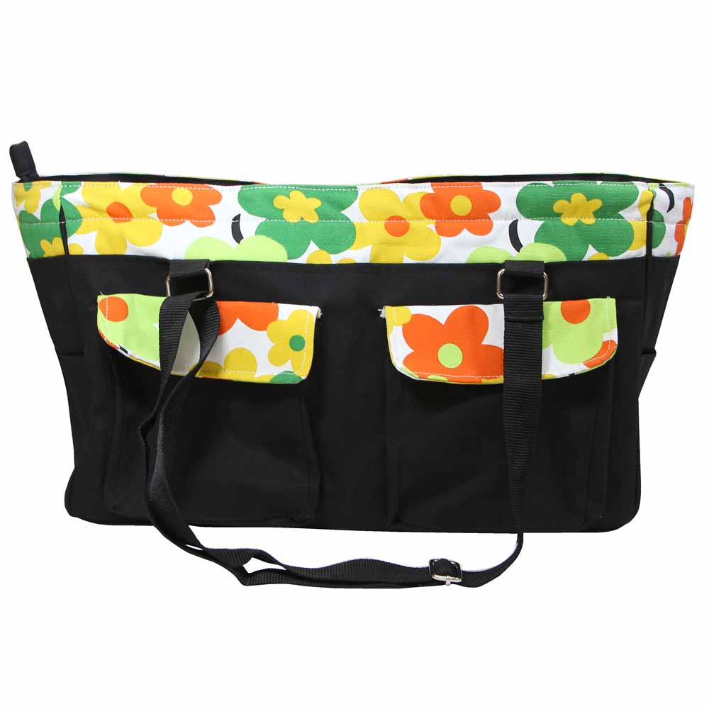 Tote Vivace para tejer - Negro con flores - 17" x 6" x 11"