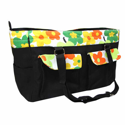 Tote Vivace para tejer - Negro con flores - 17" x 6" x 11"