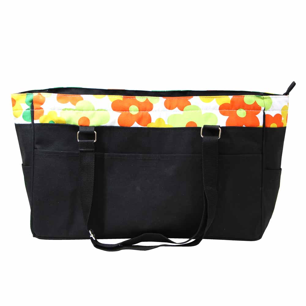 Tote Vivace para tejer - Negro con flores - 17" x 6" x 11"