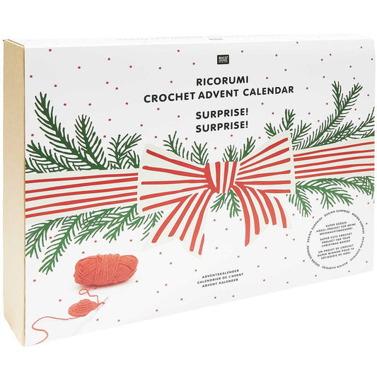 Ricorumi crochet advent calendar with festive design and red bow