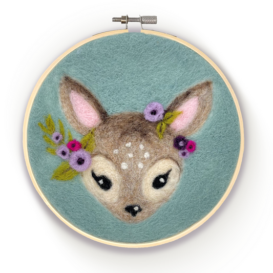 Floral Fawn in a Hoop Painted Wool Needle Felting Kit