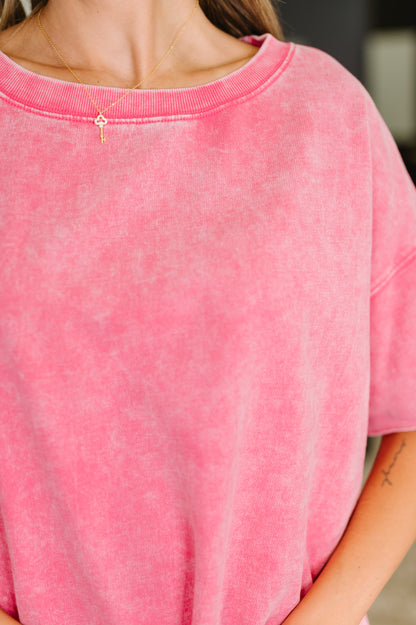 Just My Type Mineral Wash Relaxed Top in Fuchsia