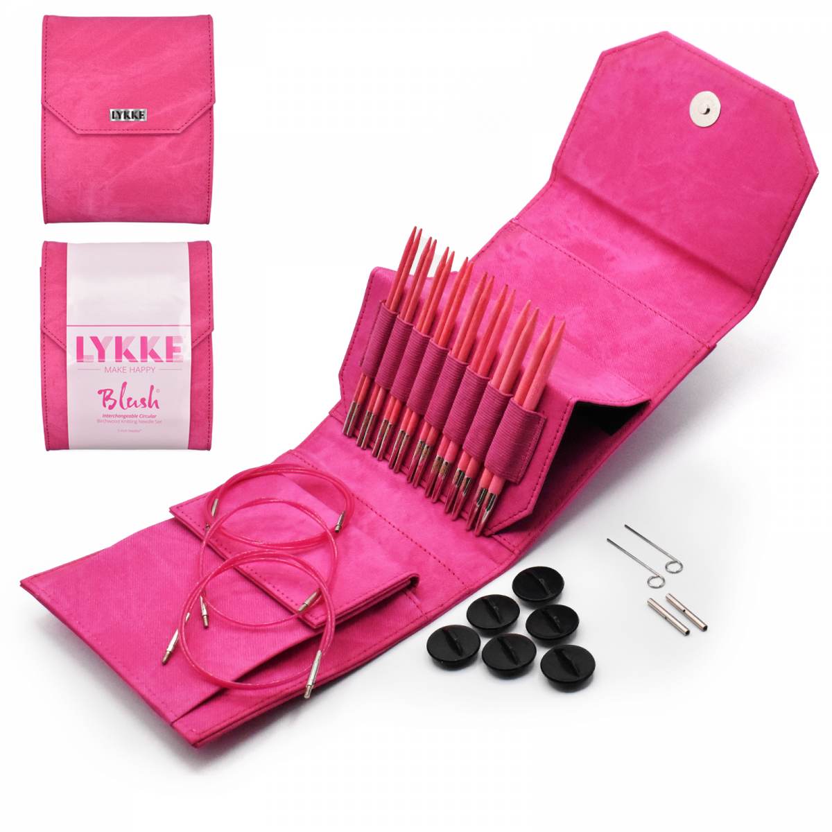 Lykke Blush 5" Interchangeable Starter Circular Knitting Needle Set - Fuchsia Denim Effect