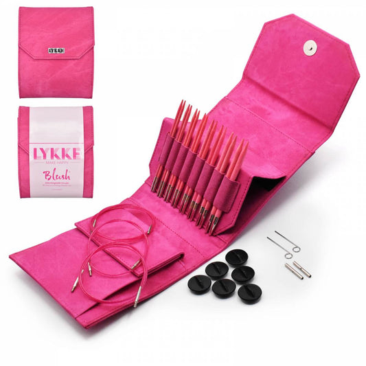 Lykke Blush 5" Interchangeable Starter Circular Knitting Needle Set - Fuchsia Denim Effect