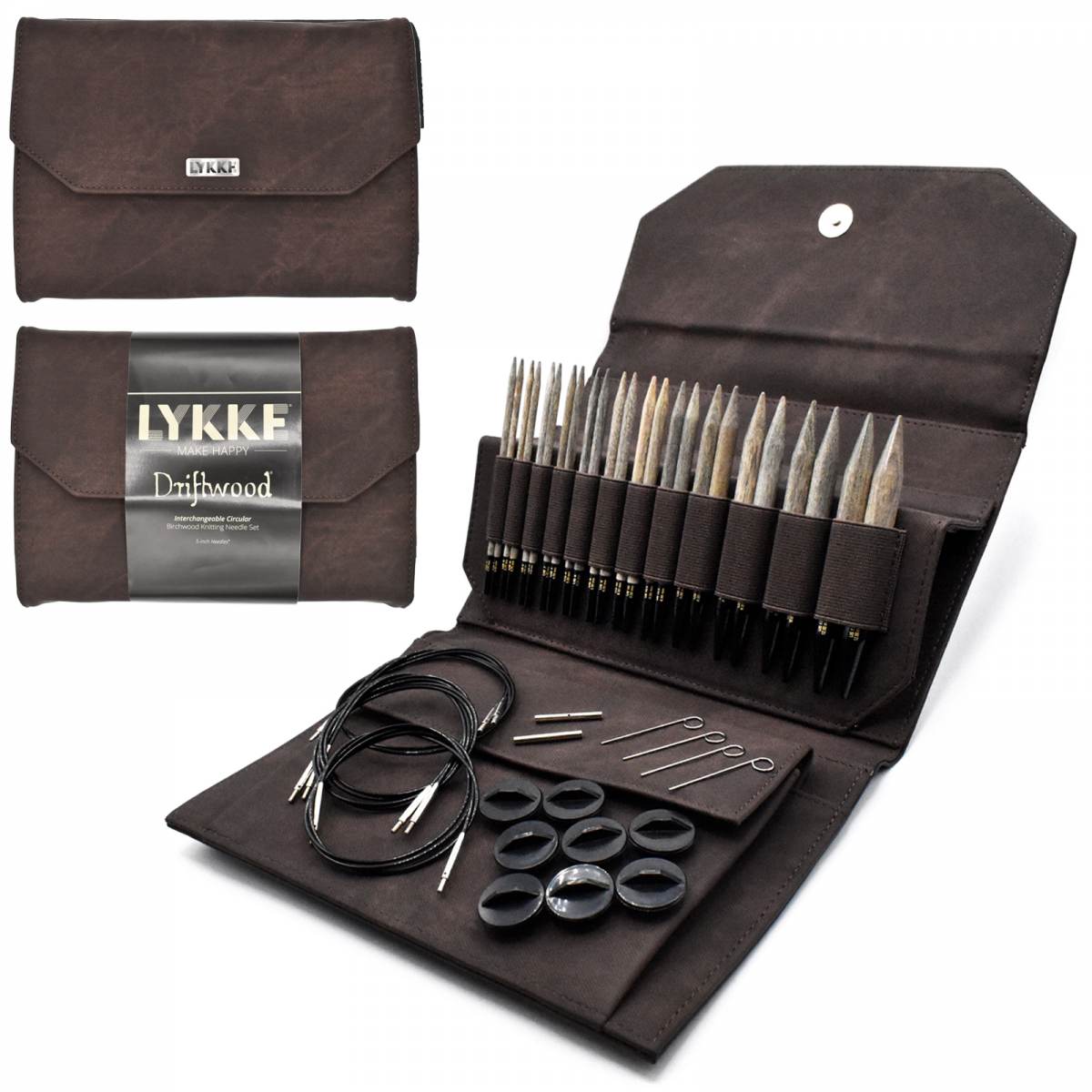 LYKKE Driftwood 5" Interchangeable Circular Knitting Needle Set Driftwood - Cacao Denim Case