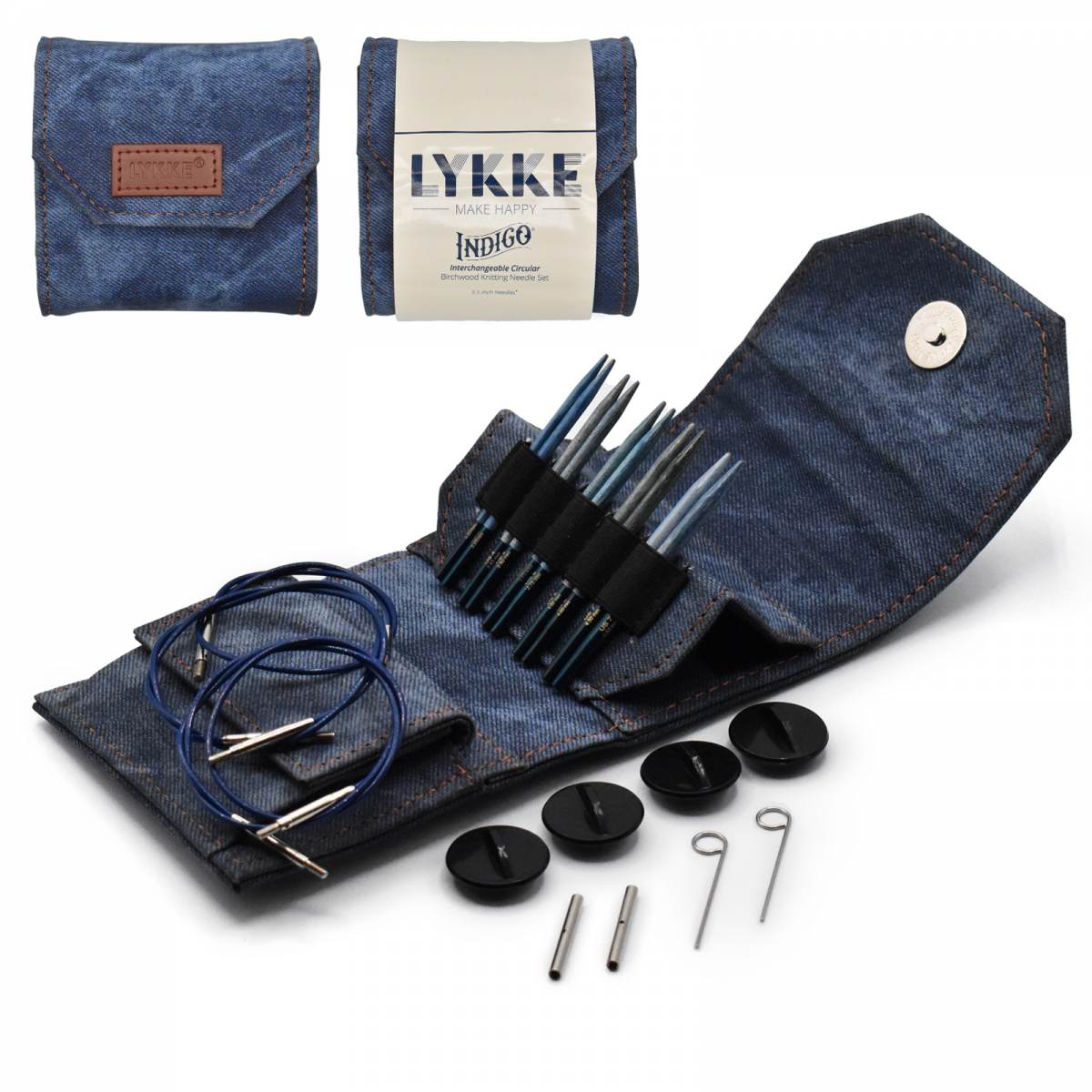 Lykke Indigo 3.5" Interchangeable Starter Circular Knitting Needle Set - Blue Denim Effect