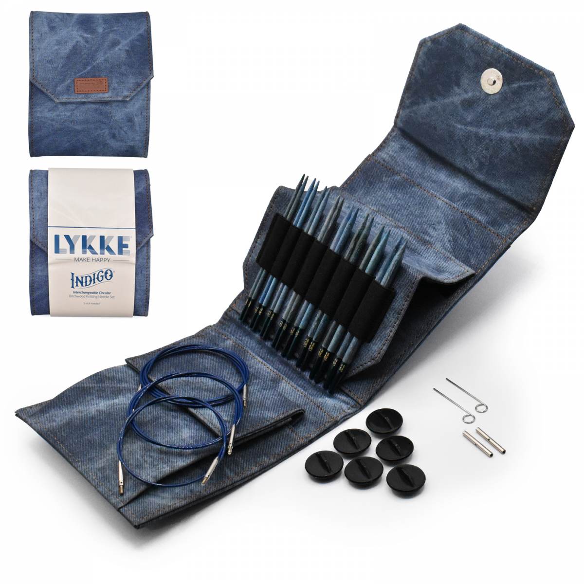 Lykke Indigo 5" Interchangeable Starter Circular Knitting Needle Set - Blue Denim Case