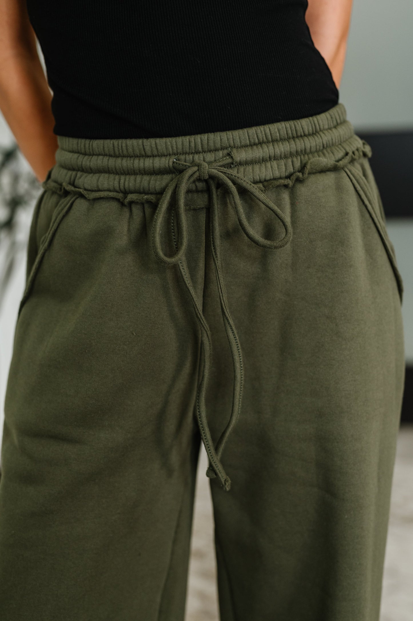 Lounge Line Wide Leg Sweats in Dark Olive