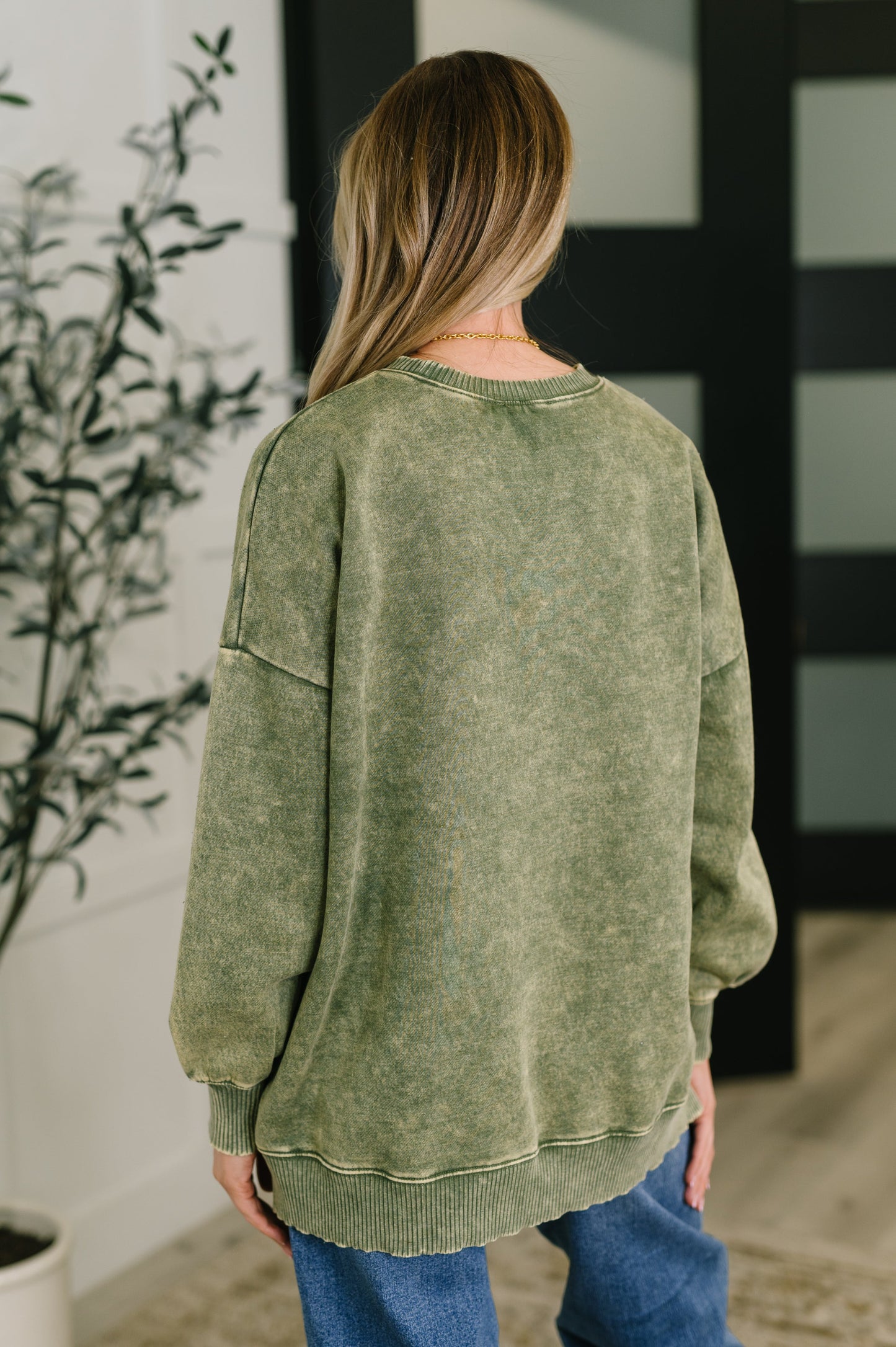 Safe and Secure Mineral Wash Pullover in Light Olive
