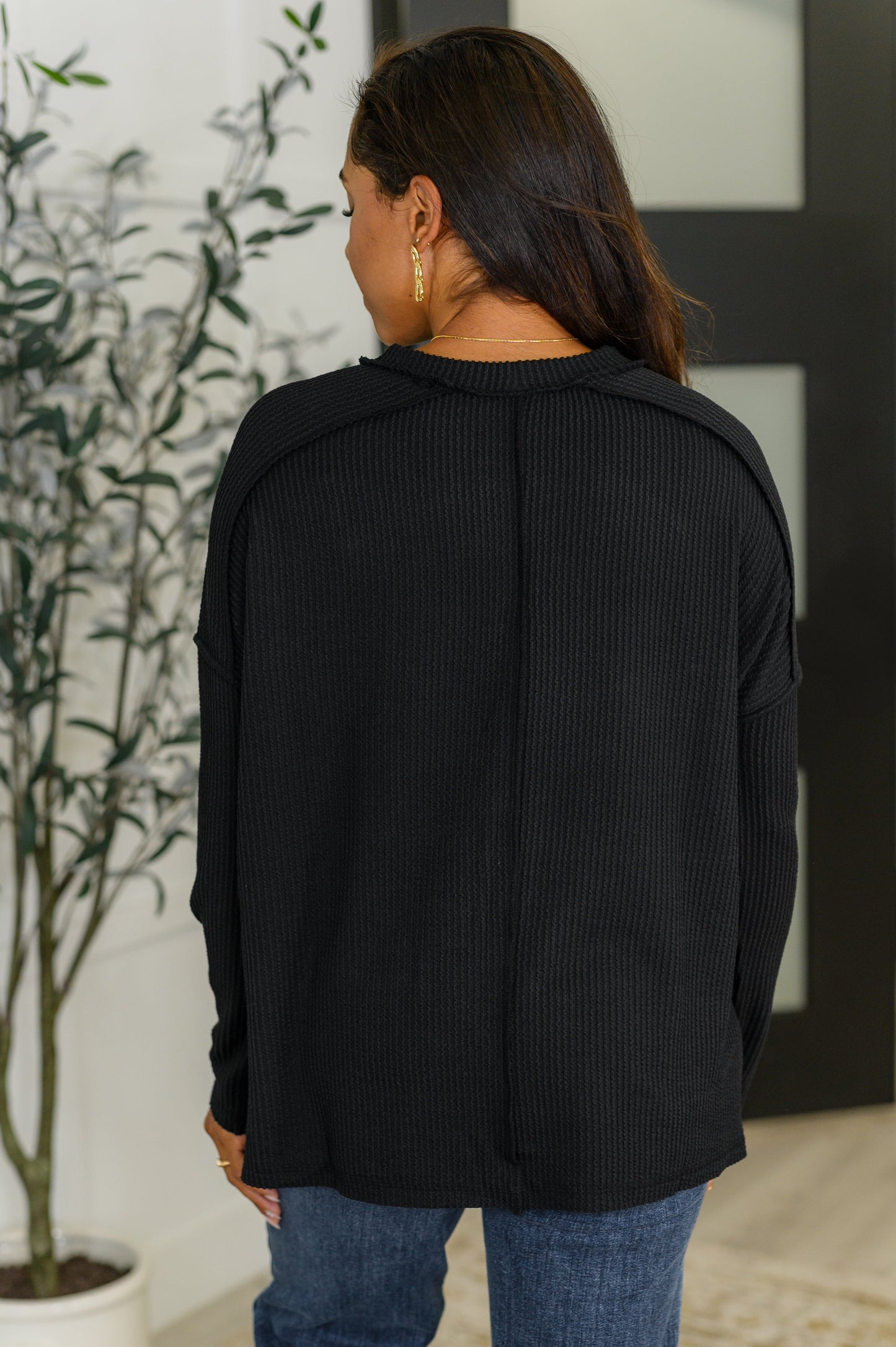 Top de punto acanalado con hombros caídos de Wander &amp; Rest en negro