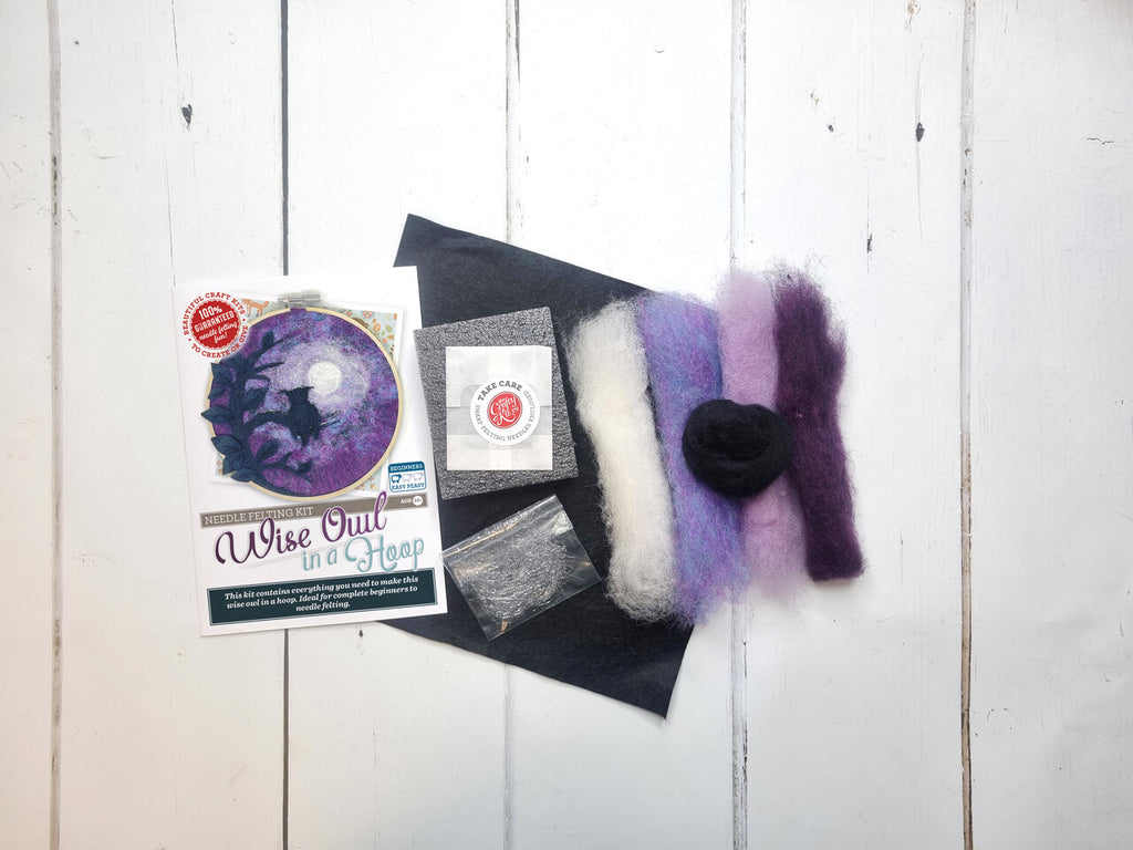 Wise Owl in a Hoop Painted Wool Needle Felting Kit