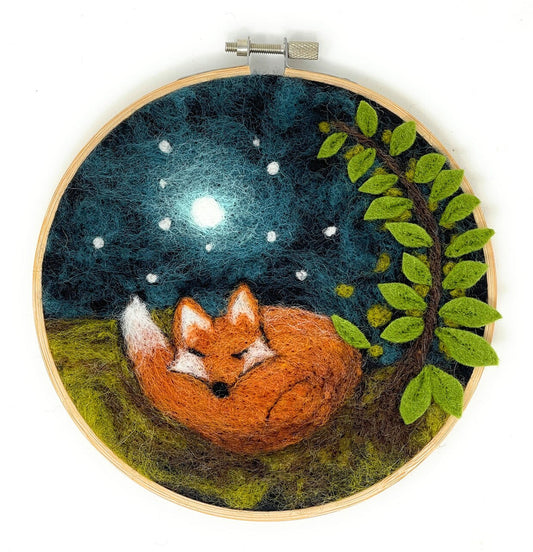 Sleepy Fox in a Hoop Painted Wool Felting Kit