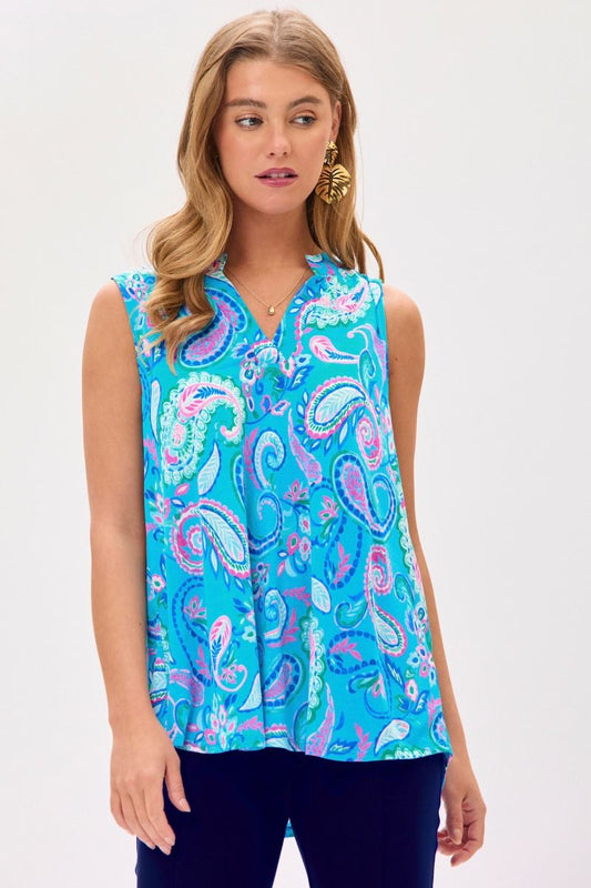 Camiseta sin mangas Dear Scarlett Lizzy en color aguamarina con estampado paisley
