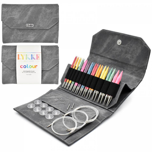 LYKKE Colour 5" Interchangeable Circular Knitting Needle Set - Grey Denim Effect