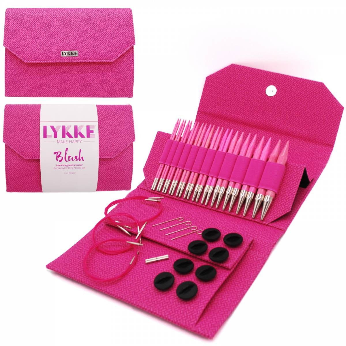 LYKKE Blush 5" Interchangeable Circular Knitting Needle Set - Magenta Basketweave Effect